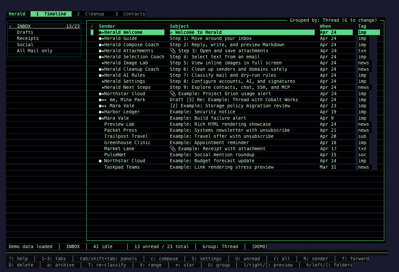 Herald timeline rendered with the Jade Signal built-in theme